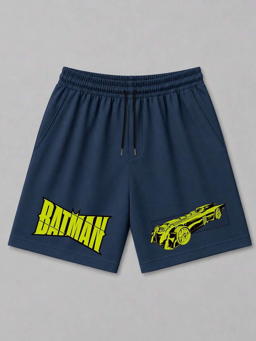 Strevion Men's Summer Batman Car Graphic Print Casual Sports Shorts - Navy Blue - View 1