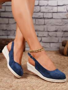 Women's Comfortable Non-Slip Apricot Linen Rope Platform Wedge Sandals, Suitable For Spring And Summer Vacation - Blue - View 2