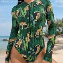 Soqi Women's Clothing  Bañador informal de manga larga con estampado de plantas tropicales para mujer, vestido de playa para vacaciones - Multicolor - Ver 7