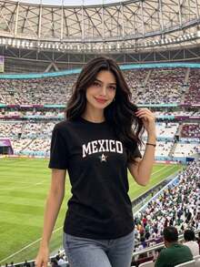 Women's Mexico Football Jersey With Heart Flag - Sporty Style Oversized Green  Y2K Football Motif V Neck Short Sleeve - -3 - 查看 2