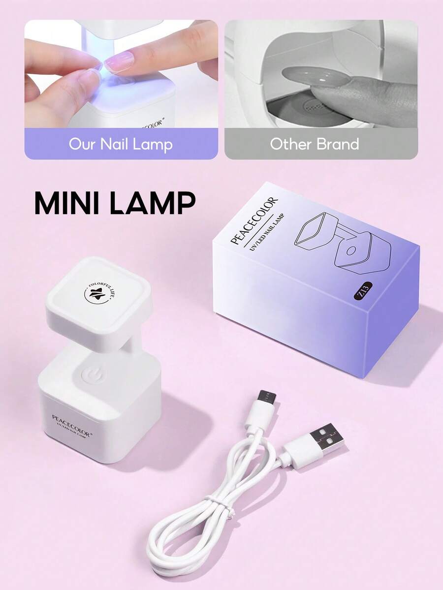 Peacecolor Mini Nail Lamp USB LED Light Fast Dry Portable Travel Nail Dryer For Gel Nail Polish For Summer Vacation Home Manicure Gift
