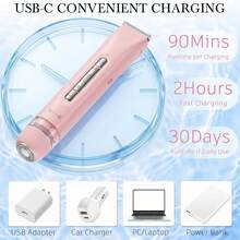2 In 1 Women Electric Razor & Bikini Trimmer, IPX7 Waterproof Wet Dry Shaver With Ceramic Sharp Blade, USB Rechargeable 400mAh Dual Head Hair Trimmer For Face, Underarm, Leg And Pubic Hair, Portable Personal Groomer, Gift For Men Women,Multiple Color - 淺粉色 - 查看 5