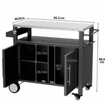 Two-Door Outdoor BBQ Cart, BBQ Table With Storage Space, Rolling Bar Cart, BBQ Cart With Hooks And Spice Rack For BBQ Accessories, Black - 黑色 - 查看 3