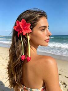 1 pieza Pinza de pelo con borla de flor de lirio y tulipán artificial de moda, elegante y clásica, adecuada para uso diario y vacaciones, accesorio para el cabello de mujer, celebración de vacaciones y regalo, pinzas para el cabello - Multicolor - Ver 2