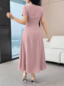 Vestido de verano de unicolor con decoración de moño y cintura ceñida para mujer - Rosa Pálido - Ver 2