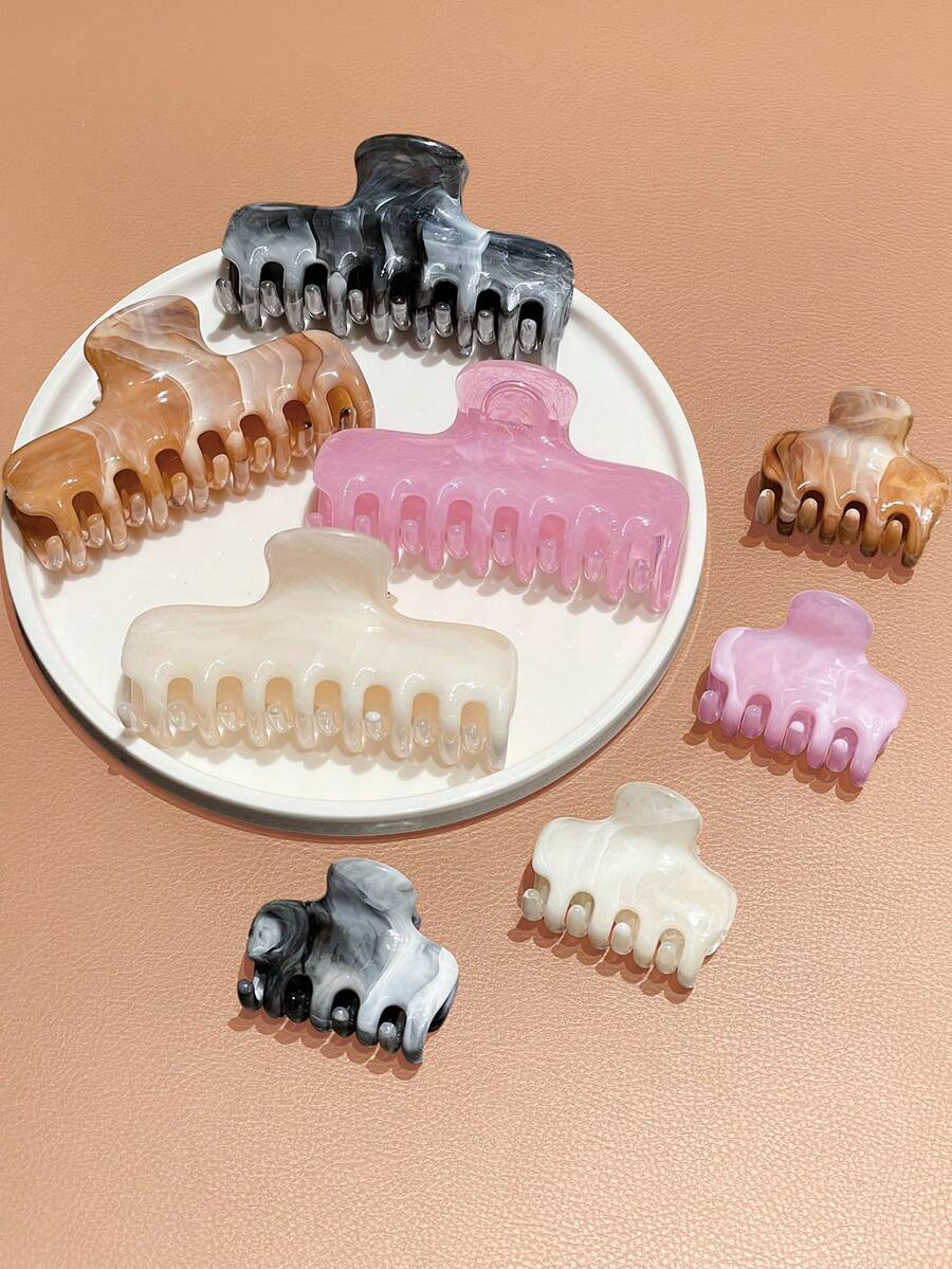 8er Set Marmor-Muster Acetat Haarspangen, mit großen und kleinen Größen. Diese minimalistischen Haaraccessoires sind perfekt für Damen und Kleine Mädchen, verkörpern einen eleganten Pendlerstil und einen französischen Retro-Vibe. Urlaub Strand Haarspangen