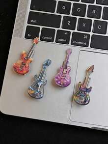 5pcs Laser Guitar Shaped Hair Clips, Cute Niche Y2K Punk Hair Accessories - Multicolor - View 3