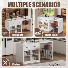 AYYDS 2-In-1 Kitchen Island, Marble Look, With EU Socket & Storage Space – Freestanding Buffet/Breakfast Table For Kitchen/Dining Room - Black - View 4