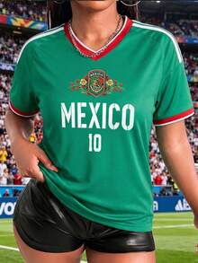 Women's Loose-Fitting T-Shirt, Printed With The Colors Of The Mexican National  And Flag, Perfect For Supporting The National Team. Comfortably Soft For Everyday Wear. 100% Cotton, 220 Gsm. Fashionable Everyday Essentials And Holiday Gifts, Unisex. - 綠色6 - 查看 1