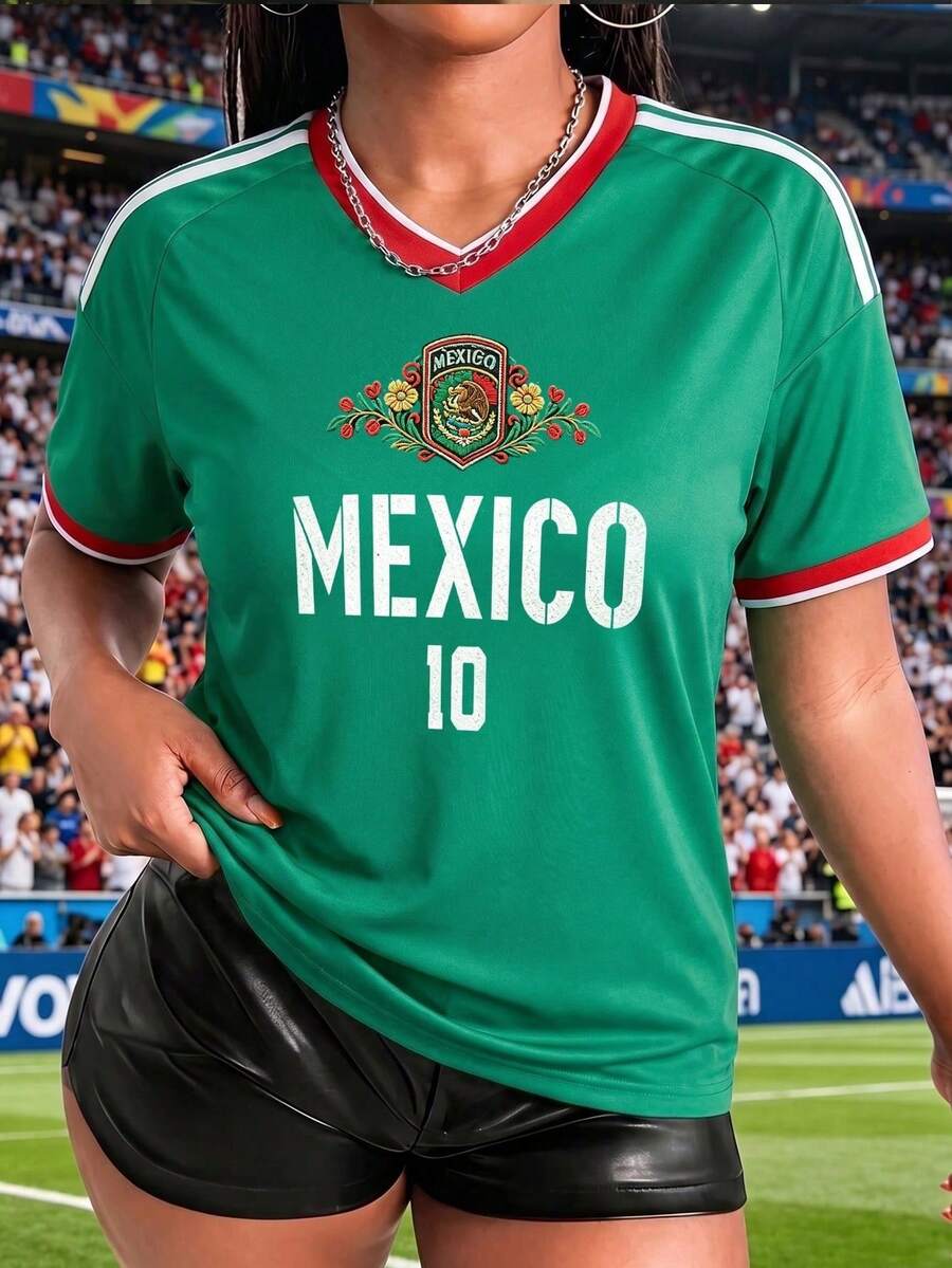Women's Loose-Fitting T-Shirt, Printed With The Colors Of The Mexican National And Flag, Perfect For Supporting The National Team. Comfortably Soft For Everyday Wear. 100% Cotton, 220 Gsm. Fashionable Everyday Essentials And Holiday Gifts, Unisex. - 綠色6 - 查看 1