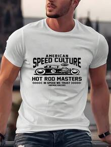 Camiseta Vintage para Hombre con Estampado de Hot Rod y Coche - Camiseta de Manga Corta con Gráficos Automotrices Retro, Estilo Hot Rod y Cultura del Coche, Camiseta Casual de Verano para Coche, Atuendo Informal - Cuello Redondo Lavable a Máquina - Blanco - Ver 1