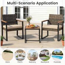 Outdoor Bistro Set Of 3 PE Wicker Patio Furniture Set With Soft Cushion & Side Table 12 Adjustable Feet - Beige - View 3