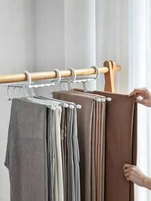 1pc Magic Pants Hanger Stainless Steel Folding Pants Rack Tie Hanger Storage Shelf Bedroom Closet Storage Cabinet Wardrobe Organizer - 5-Tier Telescopic Design, Suitable For Pants, Hats, Ties Storage In Wardrobe, Multi-Layer Hanging Design, Stylish Minimalist Black Stainless Steel Material, Equipped With Anti-Slip Tubes And Hanger Holes, Suitable For Storing Different Sizes Of Pants, Ties, Towels, Etc., Space-Saving - Multicolor - View 7