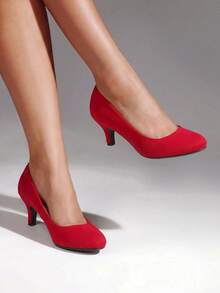 Women's Dress Comfortable Low Heel Pump Shoes - 紅色 - 查看 2