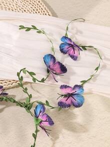 1pc Fashionable Bohemian Butterfly & Leaf Garland Wreath,Hair Garland - Multicolor - View 4