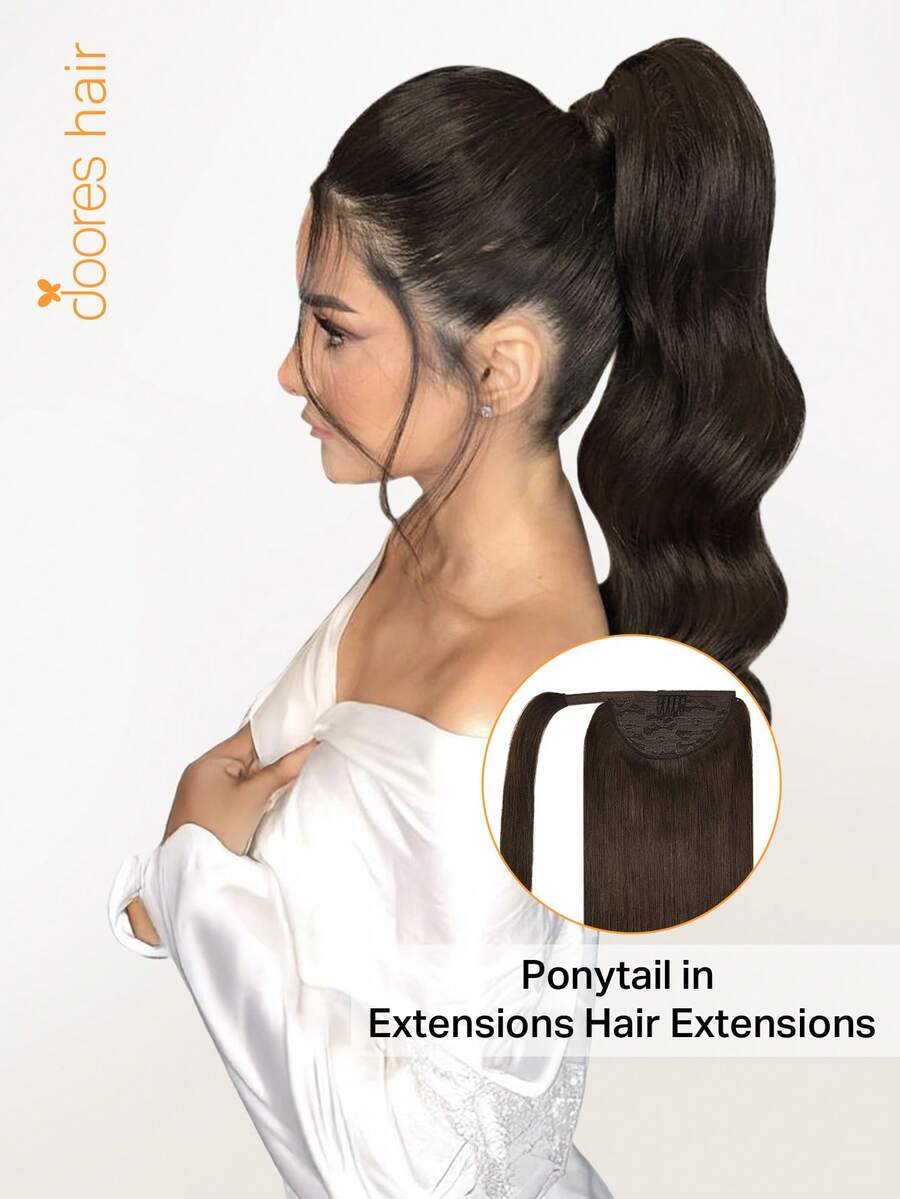 Extensiones de Coleta Invisible DOORES, Fáciles de Instalar, 100% Cabello Humano, Liso, 14-22 Pulgadas, 75-90g, Cabello Remy de Alta Calidad, Con Clips, Aspecto Natural y Tacto Suave - S2A - Ver 1