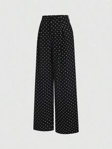 Pantalones anchos plisados con estampado jacquard elegante y retro para mujer, otoño/invierno - Negro - Ver 3
