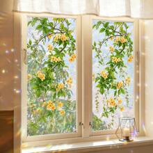 1-Piece Forest Style Static Cling Window Film. Floral Leaf Pattern Stained Glass Sticker. Waterproof Removable Privacy Film, UV Protection Glass Sticker With Rainbow Effect For Bathroom, Kitchen, Living Room, And Bedroom Home Decor. - Multicolor - View 6