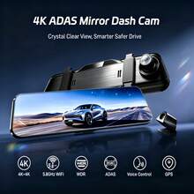 IMX678 4K+4K Car Dash Cam, 12-Inch Rearview Mirror Camera, 4K Front And 4K Rear Reversing Camera, Full Touchscreen Display, With UHD Night Vision,5.8GHz WiFi, ADAS, Voice-Controlled, External GPS, Loop Recording, 170° Wide Angle, Optional 64G TF Card - 10" 4K+4K Full-featured | WiFi, GPS, ADAS, BSD, LCA, Voice Control - View 3
