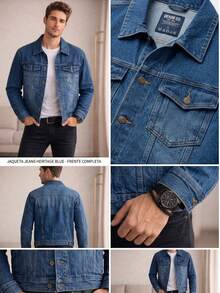 Men's Classic Slim Fit Denim Jacket - Rửa tối - Xem 4