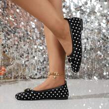 1 Pair Polka Dot Retro Fashion Bow Ballet Shoes, Suitable For Party & All Seasons - Black - View 4