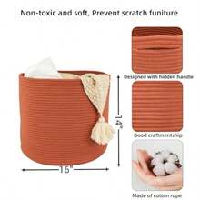XUANGUO - Cesta de cuerda de algodón para niñas y niños 16 x 14 pulgadas cesta de lavandería para bebé cesta redonda tejida organizador para almacenamiento de juguetes mantas zapatos ropa - Rstico - Ver 3