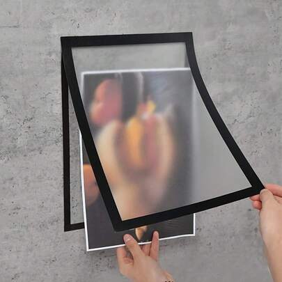 12pcs A4 Size Magnetic Self-Adhesive Photo Frames - Portable Wall-Mounted Plastic Photo Frames And Document Display Frames Suitable For Photos, Magnetic Whiteboards, Minimalist Decor - Magnetic Photo Frames And Folders No Screws/Installation Required