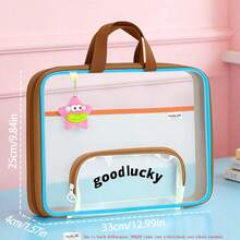 1pc Three‑Layer Thickened Transparent Mesh Horizontal Handbag, 180° Wide Open Book Storage Bag With Front Zipper Pencil Case, Large Capacity Student Study Tote, Portable Subject Classification File Organizer - Single Piece - View 14