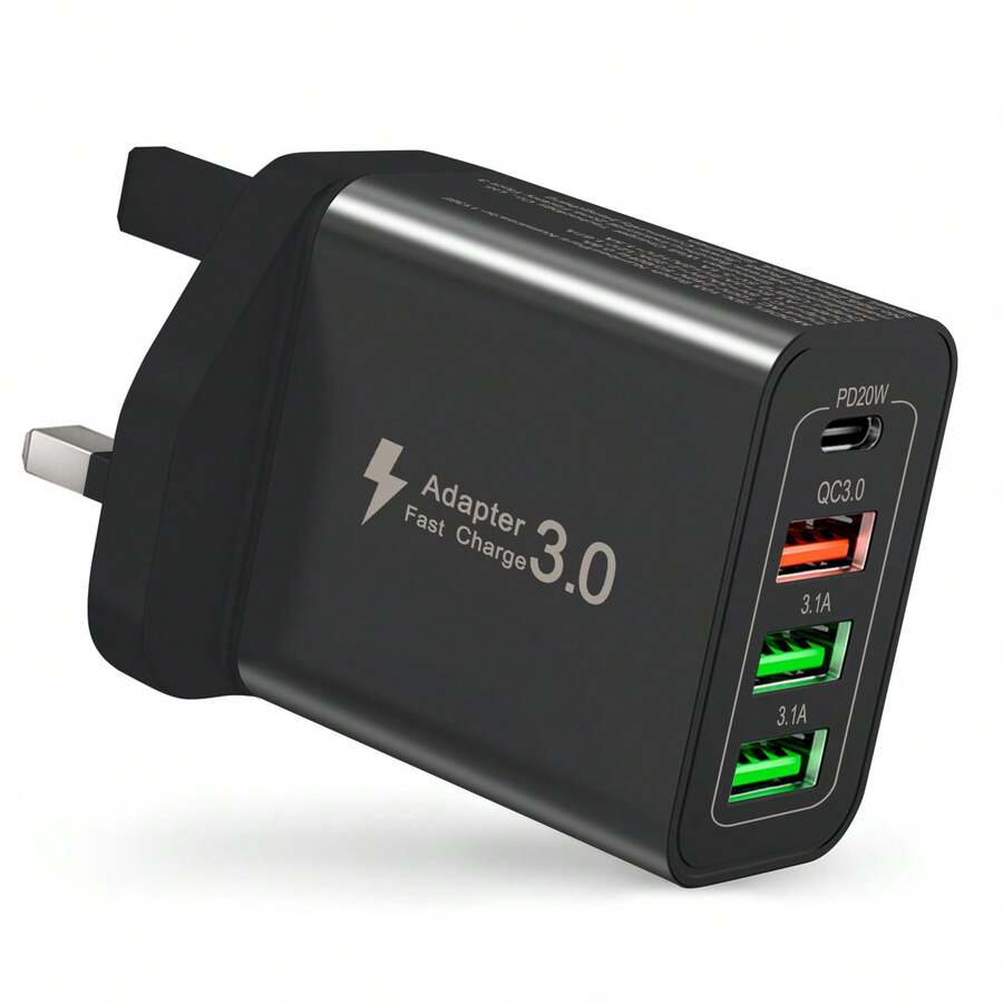 40W 4口USB充电器,多功能英式插头适配器,2A2C USB-C快速充电插头(支持PD和QC协议),墙式适配器(适用于多种设备),便携式旅行多USB充电器(兼容、安卓等) - 查看 1