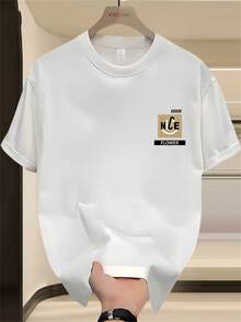 Camiseta de Manga Corta Estampada de Marca de Moda para Hombres en Verano, Algodón Puro Pesado, Estilo Coreano y Japonés, Tops Versátiles para Hombres - Blanco - Ver 2