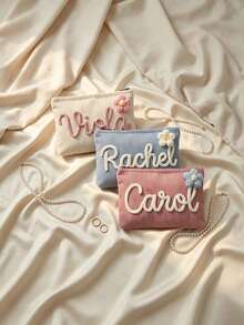 Trousse de maquillage personnalisée en chenille avec lettre, pochette de rangement personnalisée en velours côtelé, trousse de toilette de voyage pour pyjama party pour filles - Multicolore - Voir 5