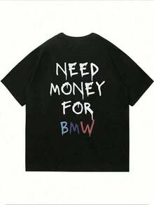 BMW Grafisk T-shirt, Rund Hals, 100% Bomull, Lös Passform, Bekväm, Iögonfallande Tryck, Dubbelsidigt Tryck - Vit - Visa 9