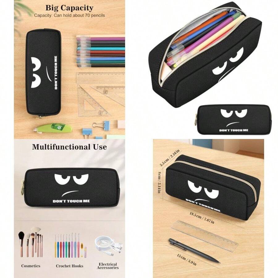 FINPAC - Estuche para lápices de gran capacidad con cierre bolsa para monedas bolsa de cosméticos caja de lápices de la Biblia caja de papelería de oficina color negro - NO ME TOQUES - Ver 1