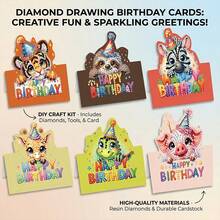 6Pcs Animal Diamond Painting Greeting Cards With Envelopes, DIY Blank Invitations Cards, Handmade Thank You Notes For Birthday, Party, Wedding & Holiday, Fun Craft Kit For Family Activities - HK - View 5