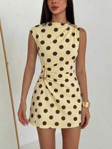 Women's Dress With Umbrella Sleeves And Ruffles With Metallic Decoration - Light Yellow - View 6