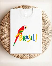 Brazil Tropical Macaw Women's Oversized T-Shirt, Brazil World Cup Shirt, Casual Streetwear T-Shirt, Fashionable Brazilian Style, Beachwear, Summer, 100% Premium Cotton, Unisex - 白色 - 查看 9