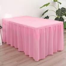 2pcs Disposable Tablecloth Skirt, Birthday Party Festival Celebration Daily Table Protection, Atmosphere Prop - Pink - View 4