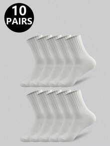 1/5/10/20 paires de chaussettes mi-mollet de couleur unie noire et blanche pour hommes, chaussettes toutes saisons, non compressives, convenant aux sports, à la course, à la fitness - Multicolore - Voir 5