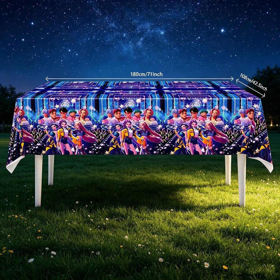 1pc Aesthetic K‑Pop Disposable Tablecloth, PE Waterproof Stain‑Resistant Table Cover, Photo Booth Decor Supplies For Birthday Fan Parties & Back‑To‑School Events, Random Style - Multicolor - View 1