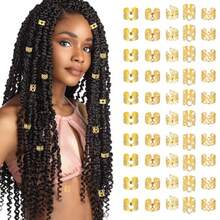 50Pcs Hair Jewelry For Women Gold Hair Cuffs For Braids Multiple Styles Hair Clip Charms Rings Beads Braid Clips Loc Jewels For  Dreadlock Hair Decorations Music Festival Party - 金色 - 查看 1