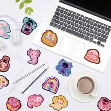 50Pcs Pink Cool Neon Stickers Hexagonal Dragon Animal Gifts Decoration Graffiti Stickers Vinyl Stickers Stickers For Water Bottle, Guitar, Luggage, Phone, Case, Laptop, Skateboard, Gift - Multicolor B - View 2