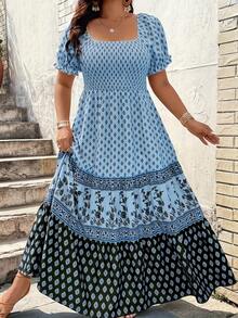 Plus Size - Plus Size - Women's Dress With Fitted Waist - Blue - View 5
