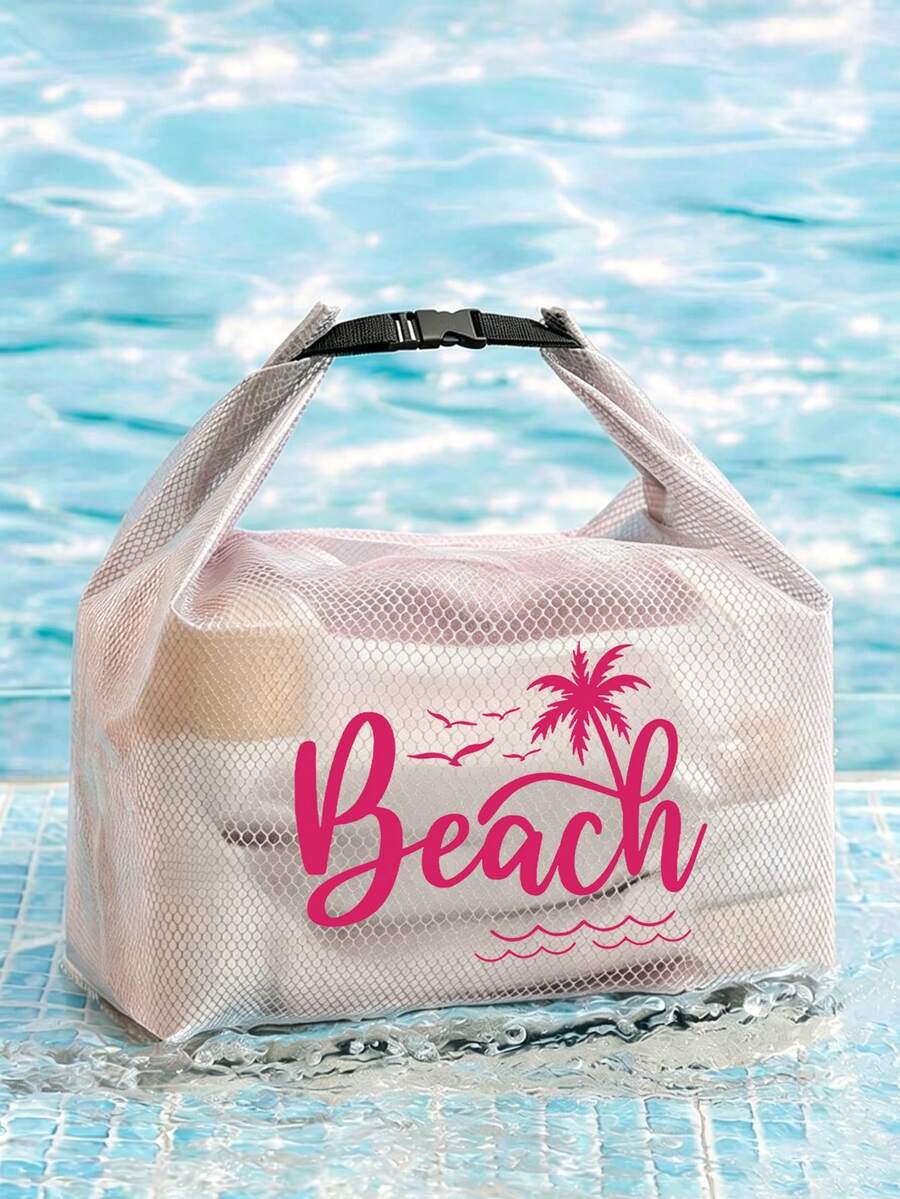 Borsa da spiaggia con stampa di lettere - Borsa portatile per costumi da bagno con separazione asciutto/umido per donne, borsa sportiva impermeabile di grande capacità, adatta per nuoto, bagno, fitness e viaggi; borsa da spiaggia, essenziale per spiaggia e viaggi in crociera, accessorio indispensabile per le vacanze, essenziale per il ritorno a scuola - Multicolore - Visualizzare 1