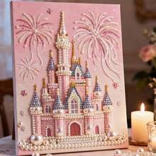 DIY 3D Set, Castle Fireworks Pattern, Faux Pearl Handicrafts, Suitable For Adults And Beginners, Home Wall Decor. Heart, Fireworks, Seascape, Full Diamond Round Acrylic Cross Stitch Mosaic Art Painting, Perfect Home And Office Decoration Gift - Sets - View 2