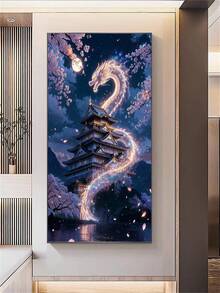 1件裝幻想月光鑽石畫套件－城堡古典亭龍主題鑽石藝術－DIY居家裝飾或成人禮物，圓形全鑽附工具，適合創意手工愛好者 - 圓鑽 - 查看 4