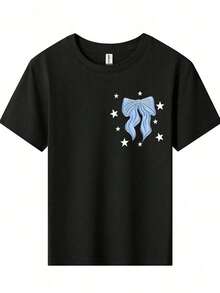 American Honey Kids' Short Sleeve T-Shirt With 4th Of July Cartoon Print, 180g, Soft, Comfortable And Breathable, Suitable For All Seasons, Perfect For Boys And Girls For Everyday Wear, School And Casual Sportswear. An Ideal Crew Neck T-Shirt For Holiday Parties, Gatherings, Outdoor Activities And Travel. - 紅白色 - 查看 2