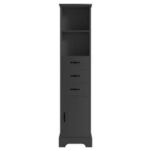Bathroom Cabinet Measuring 38 X 26 X 172.5 Cm High, Fully Lacquered For Moisture Resistance, Three Drawers + Double Open Shelf + Cabinet Doors, Adjustable Shelves, White. - Black - View 7