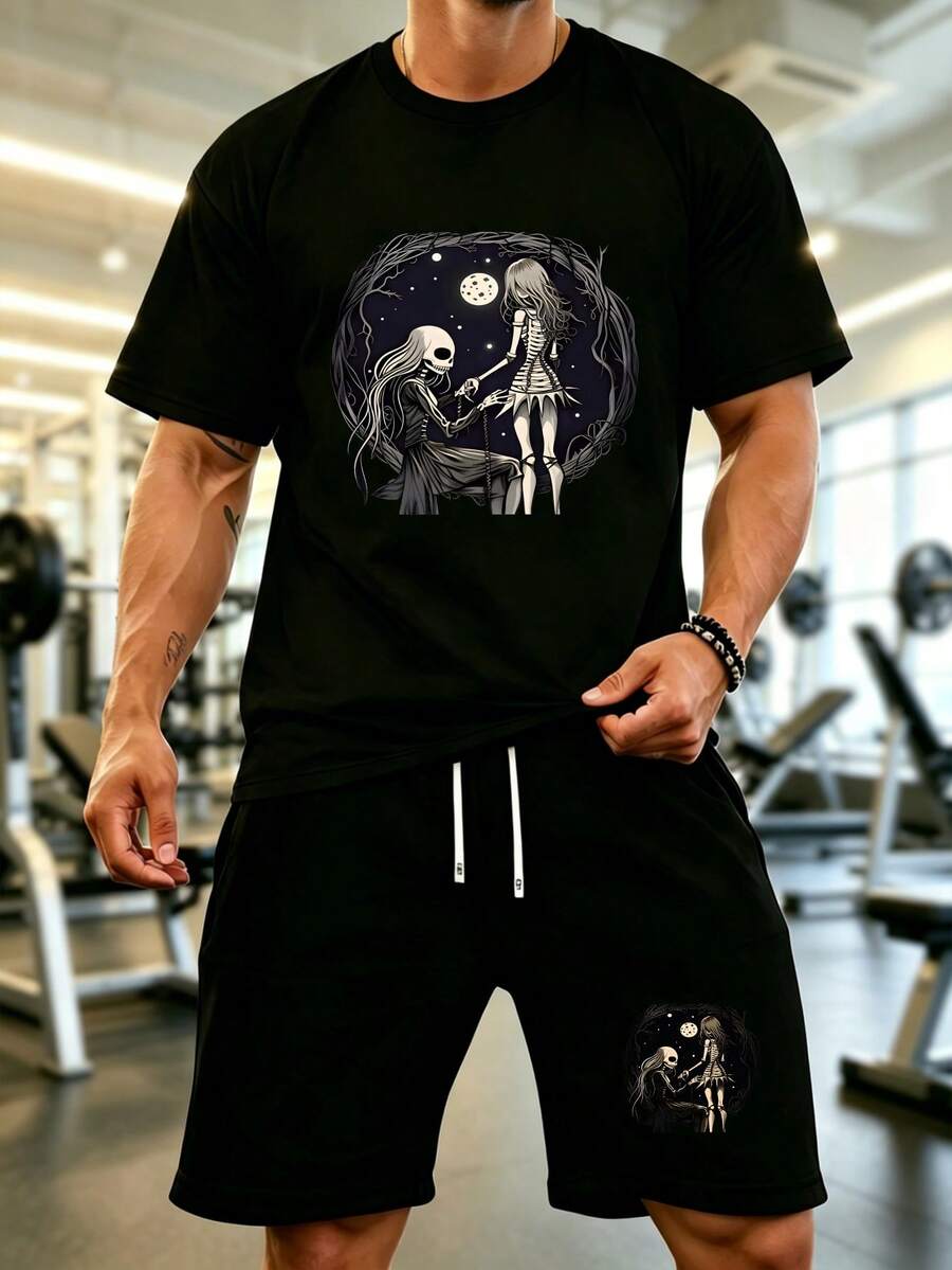 Mens 2 Piece Outfits Graphic Tees Men Shirts Nightmare Before Christmas - Jack Sally Zero T-Shirt For Men Clothing Tees Unisex Summer Short Sleeve Vacation Outfits Women Gym Clothes Women - màu đen - Xem 1