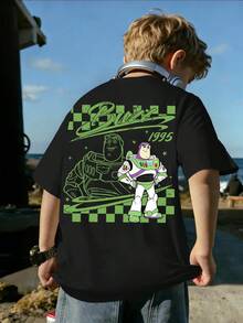 Buzz Lightyear Space Ranger, A Fresh And Stylish Round-Neck Disney Boy's T-Shirt, Is Specially Designed For Boys And Made Of 100% Pure Cotton. It Is The Ideal Choice For Daily Wear, Vacation Leisure, Outdoor Exploration, Campus Life, And Shopping Trips. It Is A Must-Have Item For Summer And Also An Excellent Gift Option. - 黑色 - 查看 2