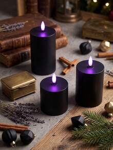 3pcs Flameless Candle Lights With Timer Remote Control, Battery Operated Black Purple Light, Suitable For Christmas, Halloween, Valentine's Day, Mother's Day, Gift, Birthday, Dining Table, Party, Holiday - Black - Purple Light Edition - View 8